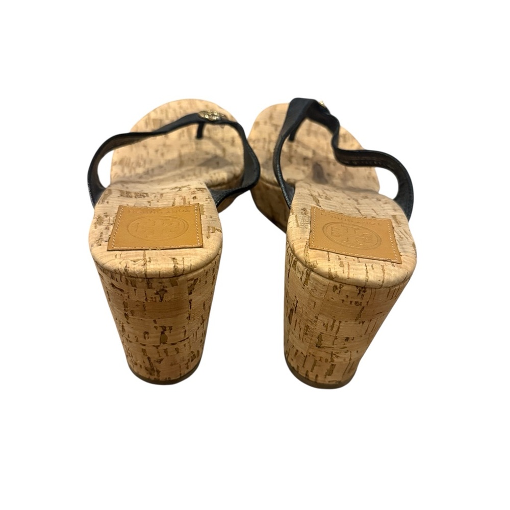 Tory Burch Black Leather Cork Flip Flop Sandals - Picture 3 of 6